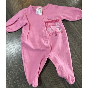 Packers Flowers And Butterflies Pink One Piece  Size 0-3 Months NFL